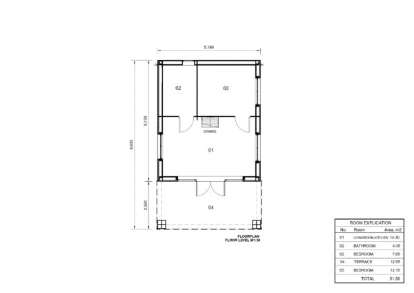 Blokhut Eva, (44 mm + gevelbekleding), 39m² met 12m² zolder 7