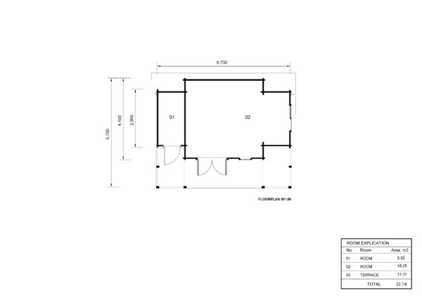 Blokhut Tom, 44mm, 21m² met 11m² veranda 7