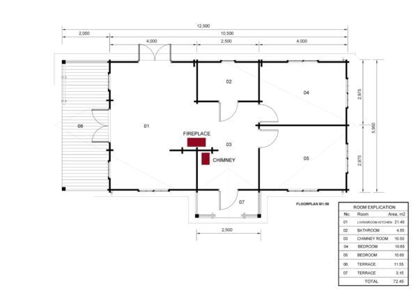 Blokhut Esmee, (Geïsoleerd, 44+44 mm), 63m² 9