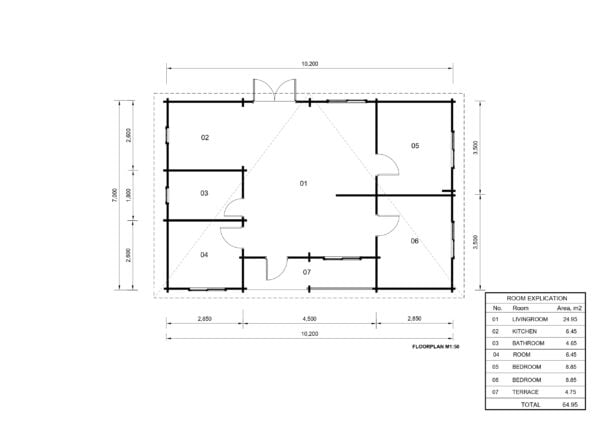 Blokhut Finn (Geïsoleerd, 44+44 mm), 70m² 7