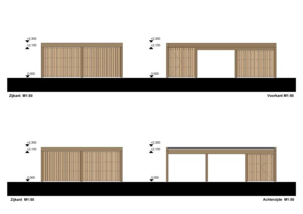 Dubbele houten carport met berging Aura, 7.6x5.6, 42.50m²