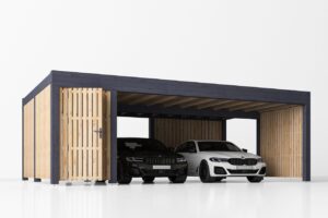 Dubbele houten carport met berging Aura, 7.6x5.6, 42.50m²