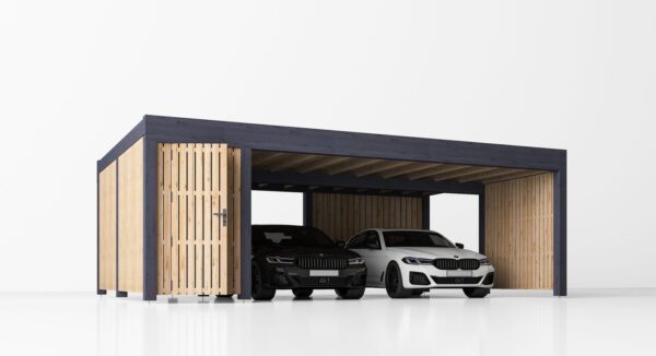 Dubbele houten carport met berging Aura, 7.6x5.6, 42.50m²