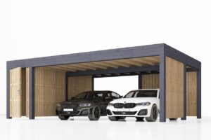 Dubbele houten carport met berging Aura, 7.6x5.6, 42.50m²