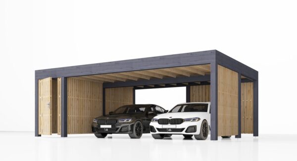 Dubbele houten carport met berging Aura, 7.6x5.6, 42.50m²