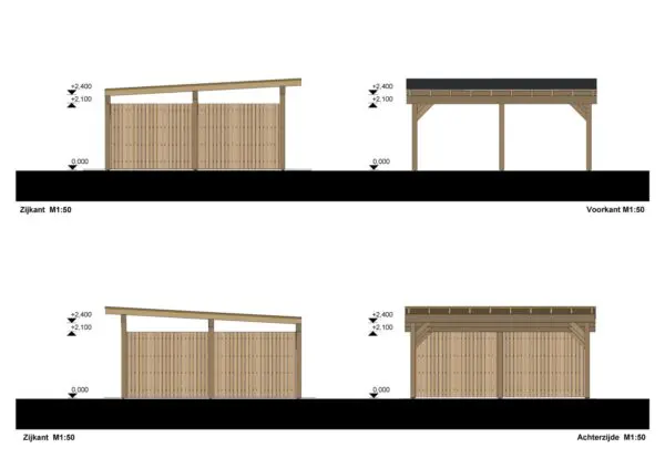 Dubbele houten carport Subaru FR, 6x6, 36m²