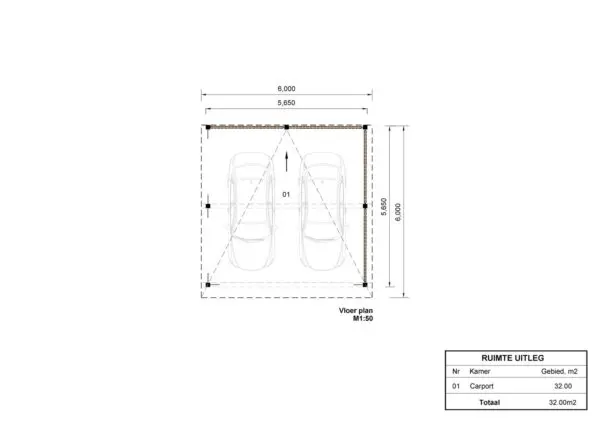 Dubbele houten carport Subaru FR, 6x6, 36m²