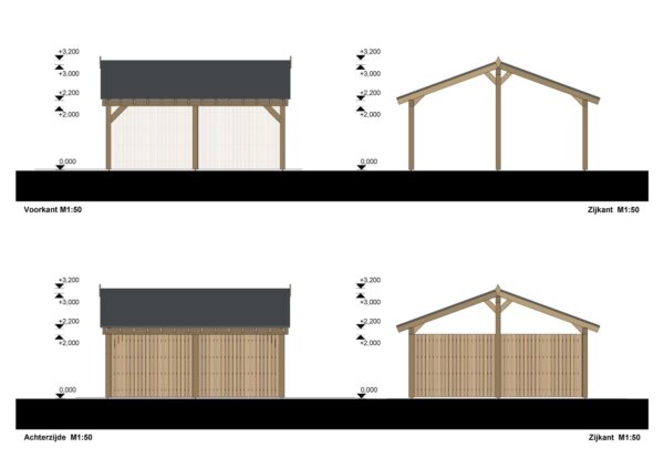 Dubbele houten carport Subaru SR, 6x6, 36m²