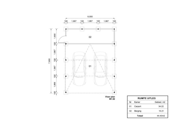 Dubbele stalen carport met berging Rita SA, 6x7.8, 44m²