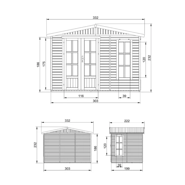 Garden Office With Floor and Shingles – 303 x 199 cm – 6 m2-05